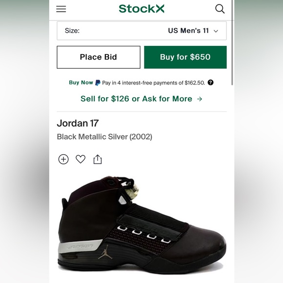 AIR JORDAN XVII 17 OG BLACK METALLIC SILVER - Picture 9 of 13